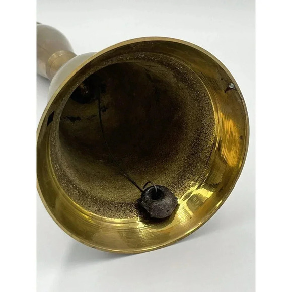Large Vintage Sarna?Hand Bell School/Dinner/Church Solid Brass 11”Patina - Picture 7 of 10